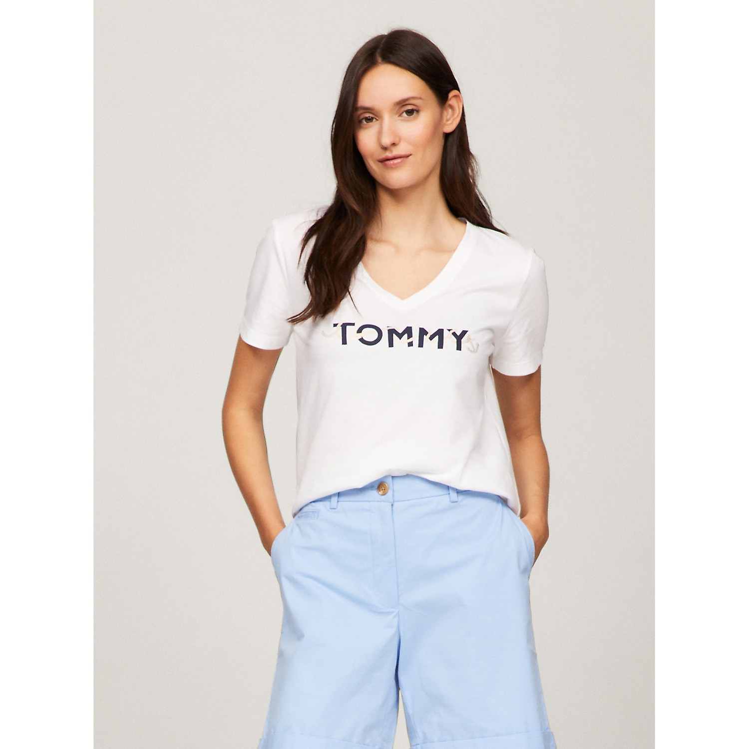 TOMMY HILFIGER Tommy Anchor Logo V-Neck T-Shirt